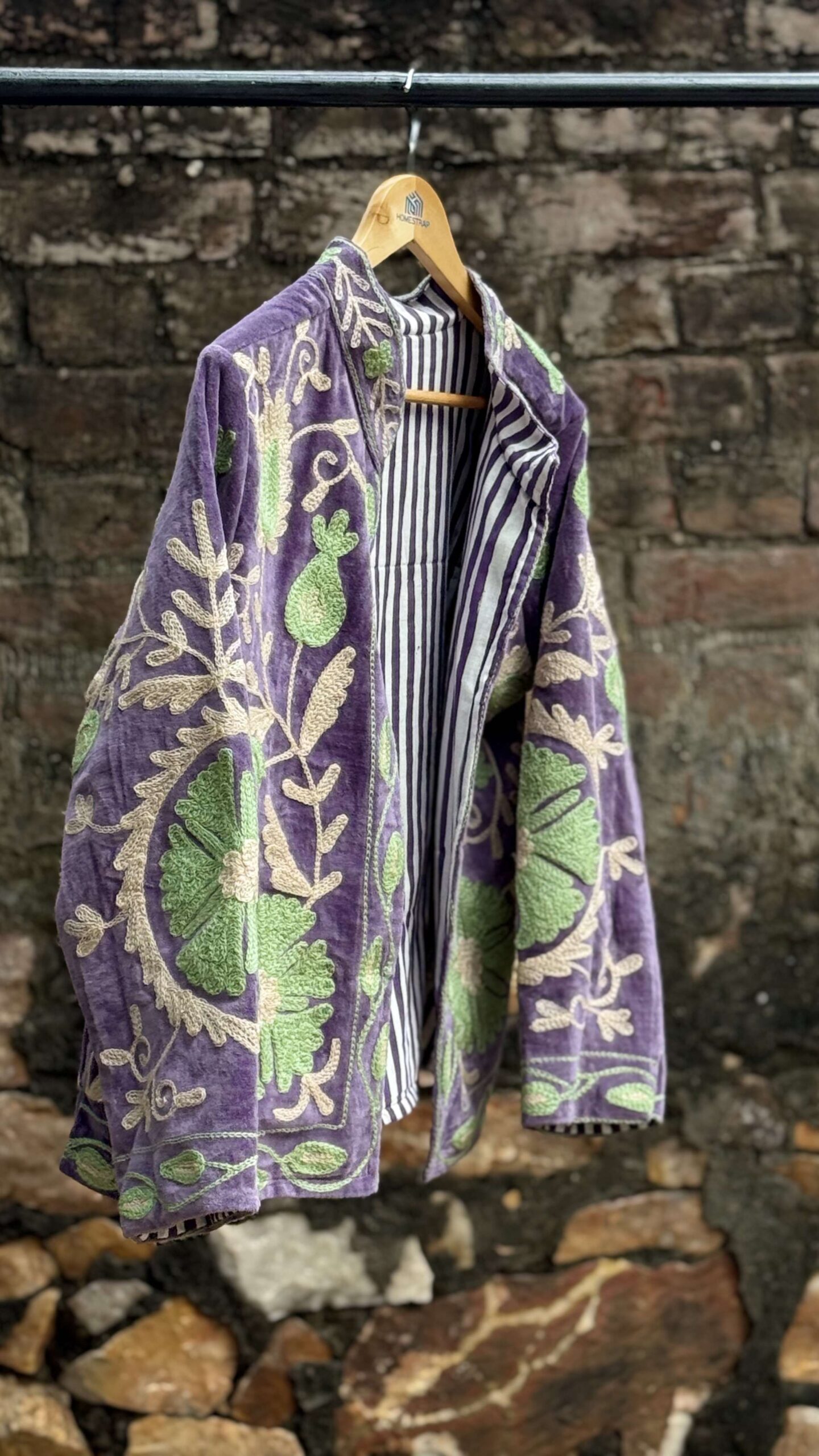 Womens Purple Velvet Embroidered Jacket with Floral Design - Image 5